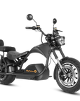 Left angled view of Eahora M1PS + Rear Seat - Black 4000W retro electric chopper