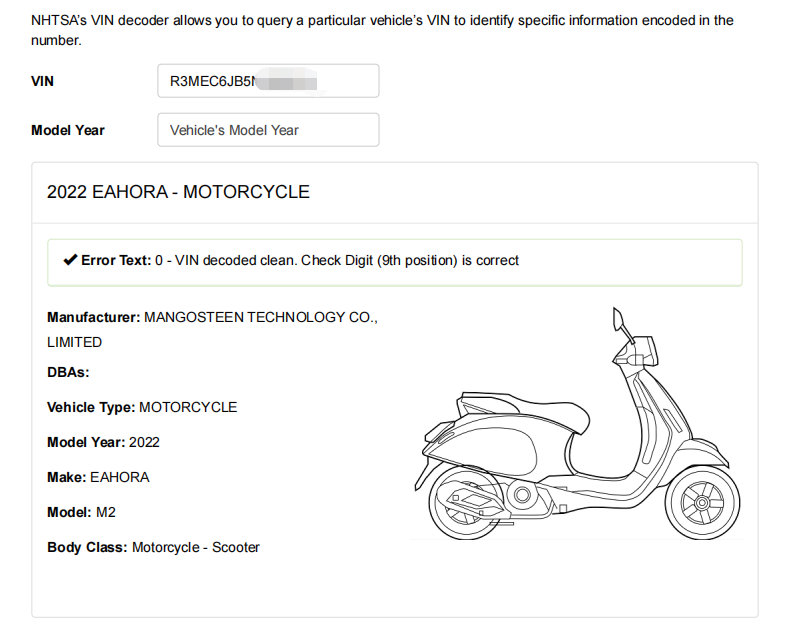 LICENSE PLATE - Eahora Scooter