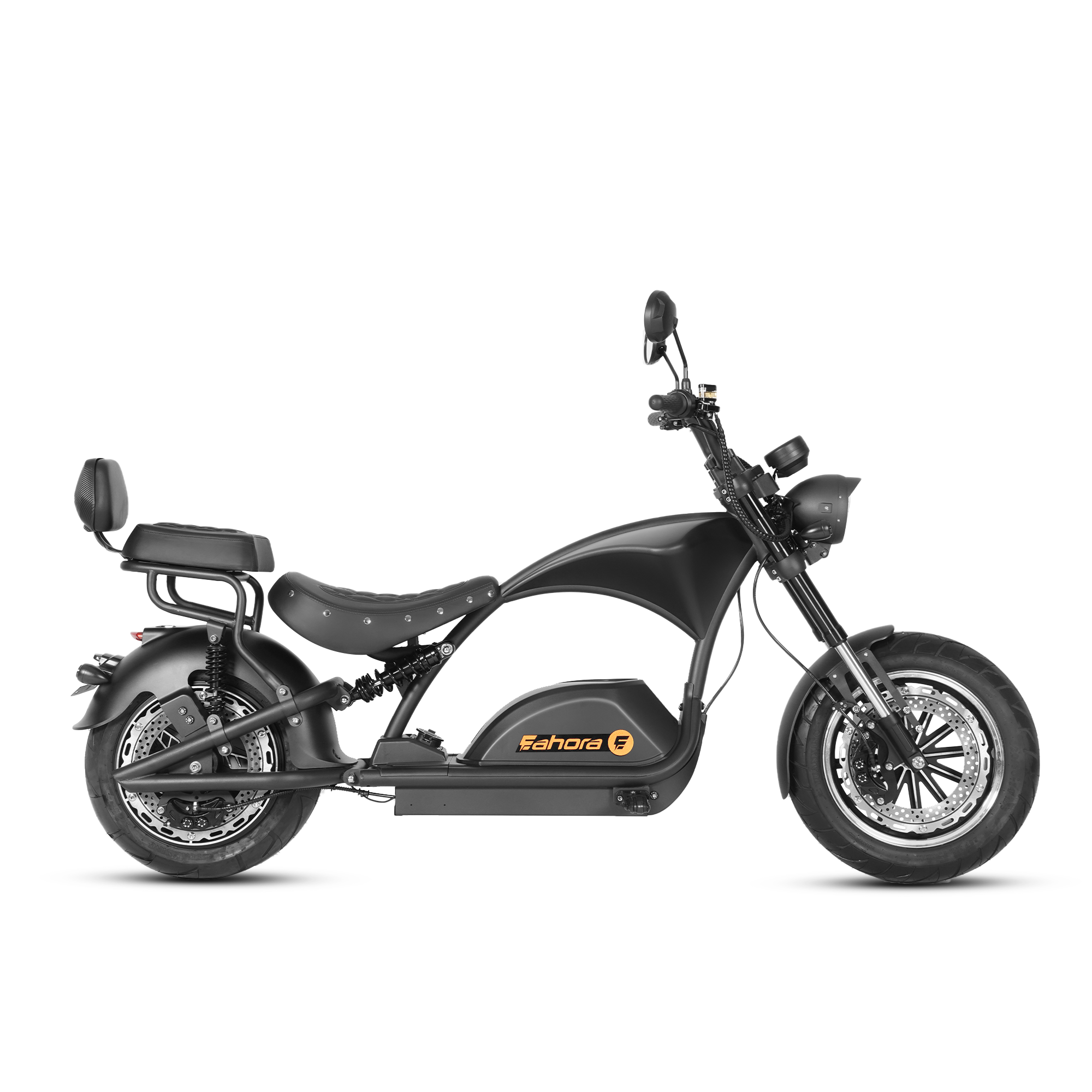 Eahora M1PS + Rear Seat - Black 4000W electric chopper motorcycle side view