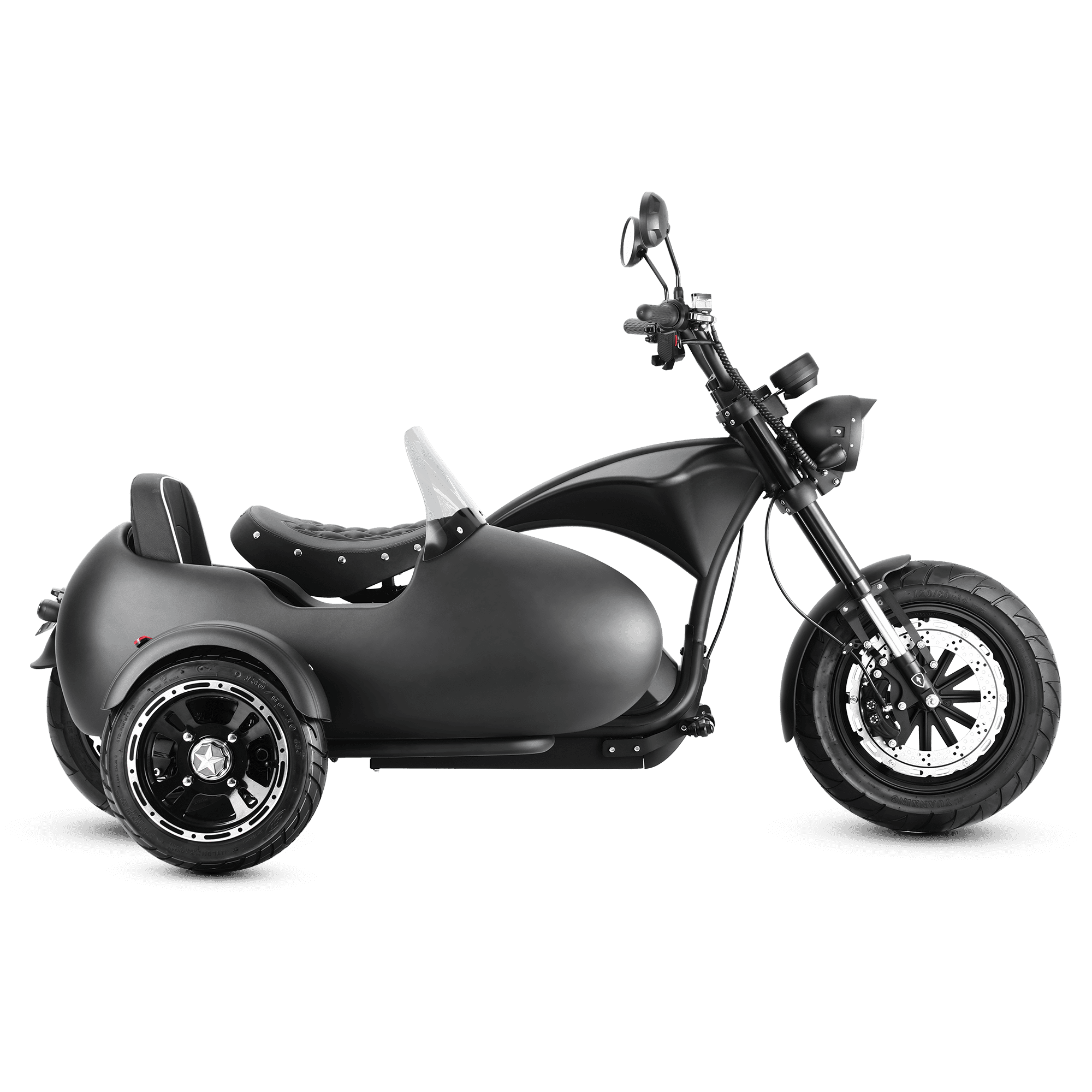 Eahora 4000W M1PS + Sidecar - Black electric chopper motorcycle side view