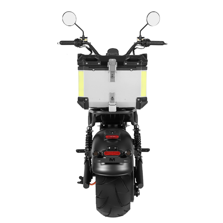 back view of Eahora M1PS + Rear Seat + Tailbox 4000W chopper-style electric scooter