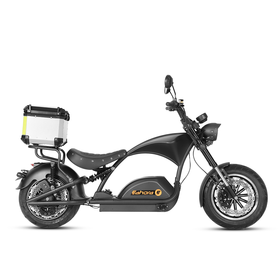 Eahora M1PS + Rear Seat + Tailbox- Black 4000W electric chopper motorcycle side view