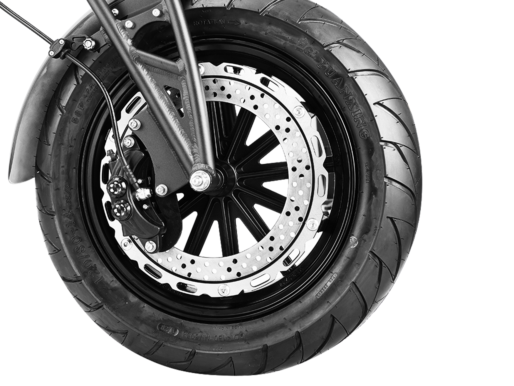 Detailed view of the 4000W M1PS Girder front wheel