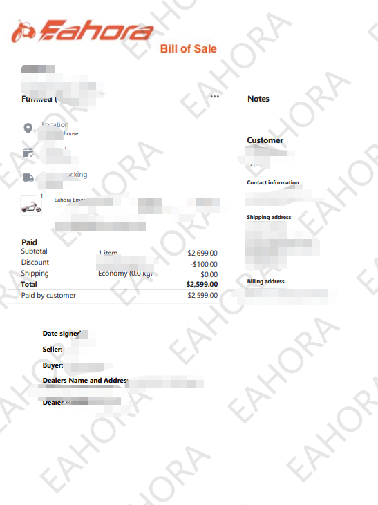 LICENSE PLATE - Eahora Scooter