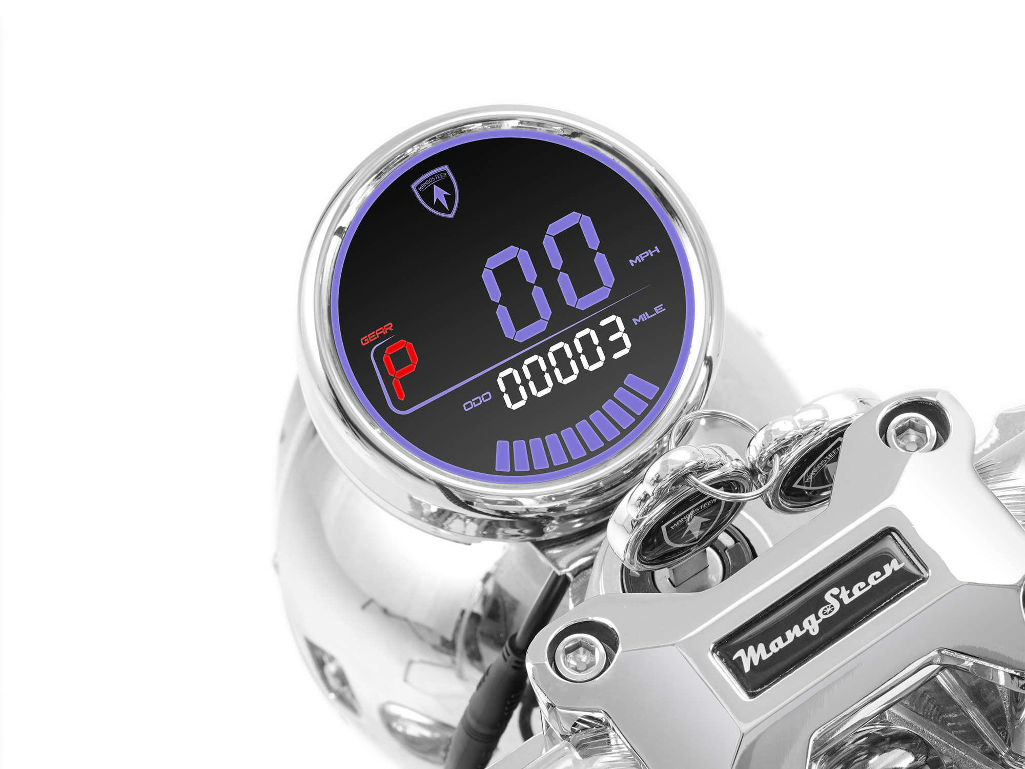 Close-up of the digital dashboard on the 2026 Eahora Chrome M1PS 4000W electric chopper