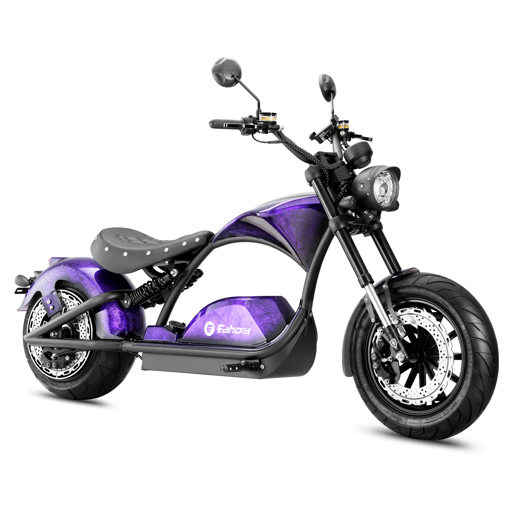 Left side view of Eahora M1PS Midnight-Purple retro electric chopper 