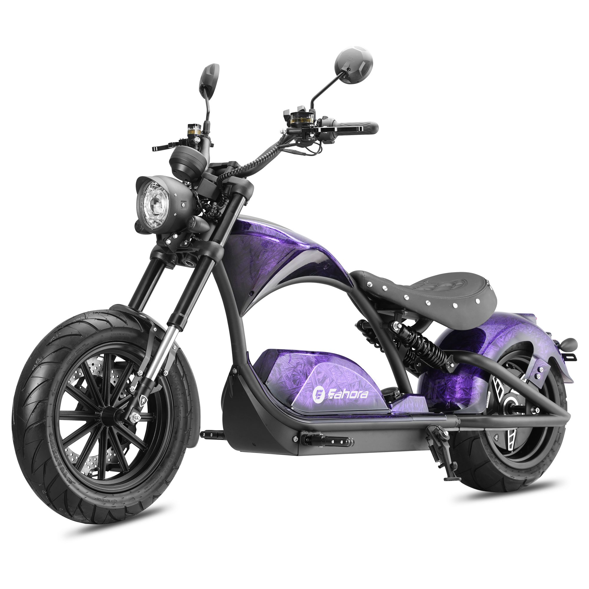 Right side profile of Eahora M1PS Midnight-Purple chopper-style scooter