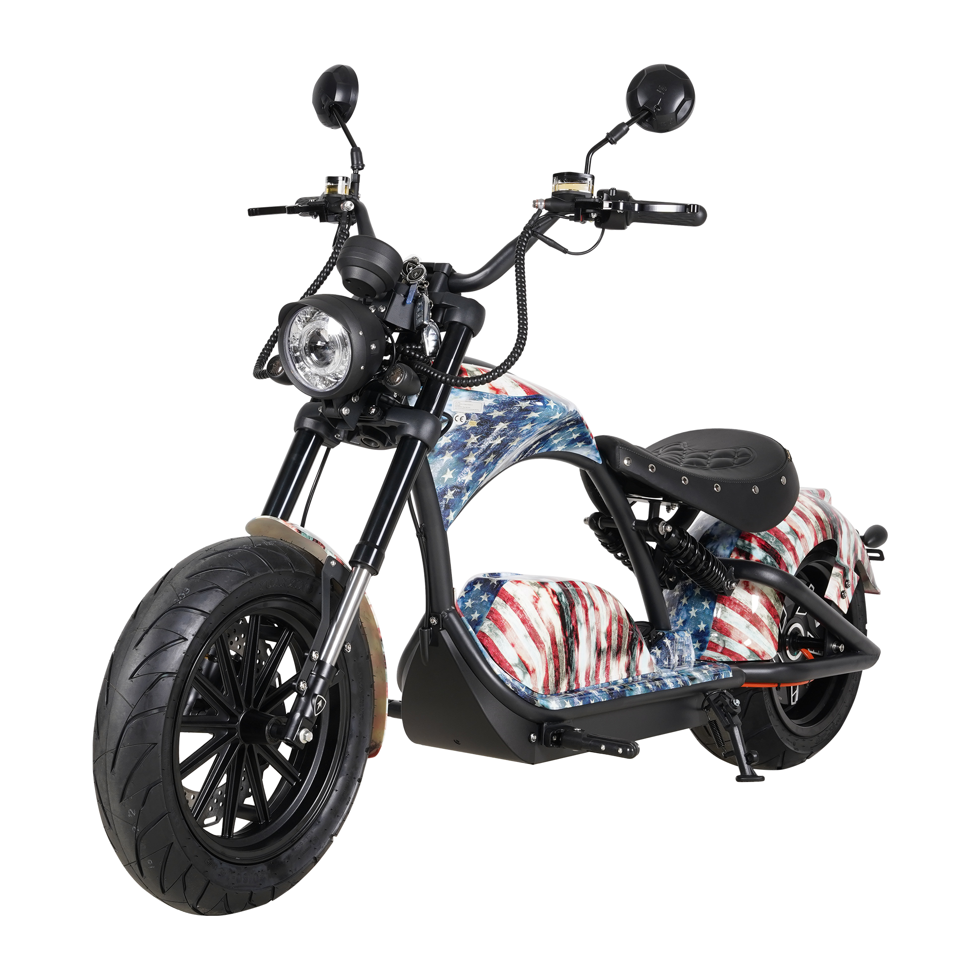 Right side profile of Eahora M1PS Old-Glory chopper-style scooter 4000W