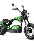 Left side view of Eahora M1PS Outlaw Green retro electric chopper