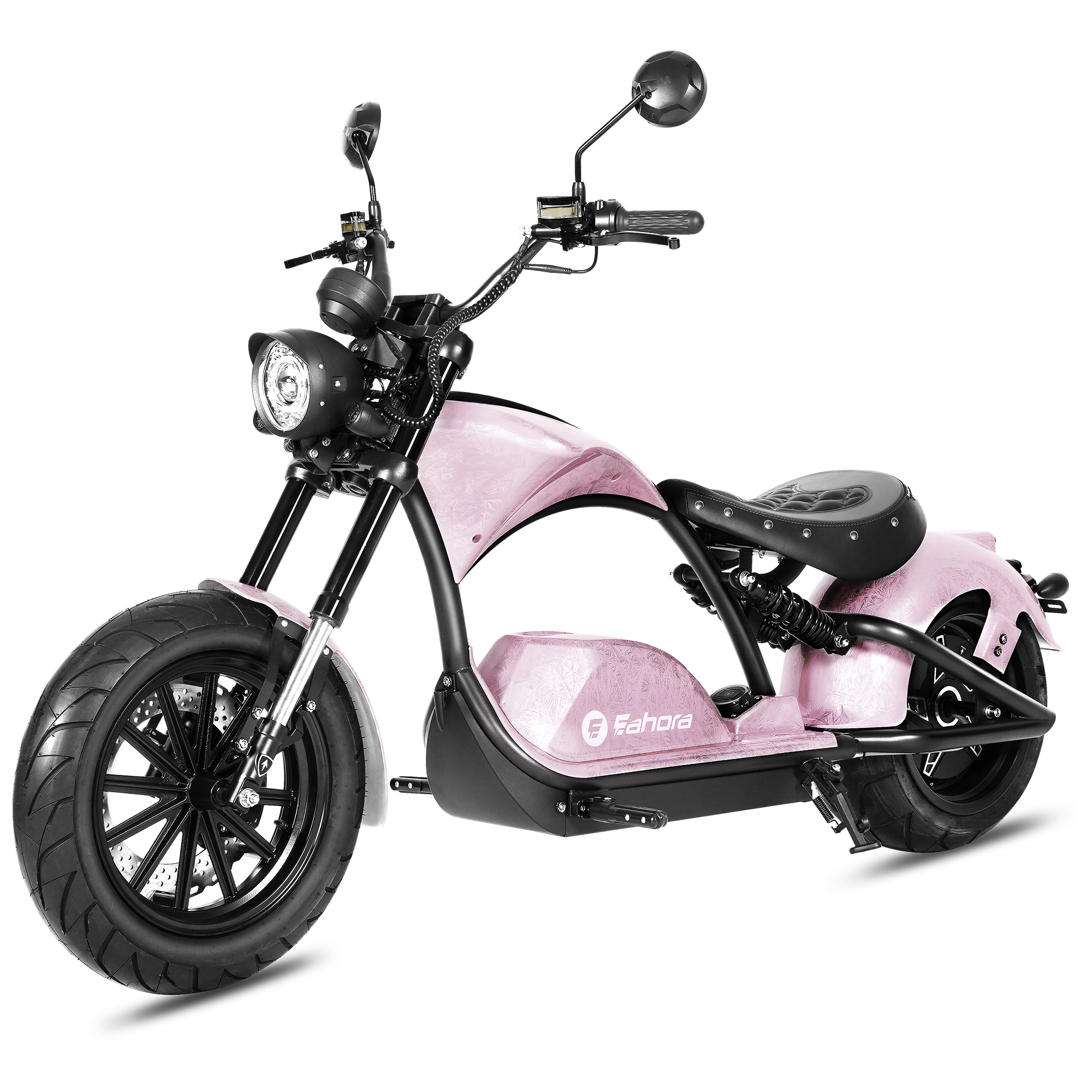 Right side profile of Eahora M1PS Rebel Rose chopper-style scooter
