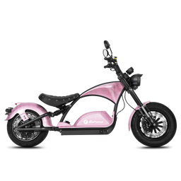 Eahora M1PS chopper electric motorcycle in Rebel Rose, side view 
